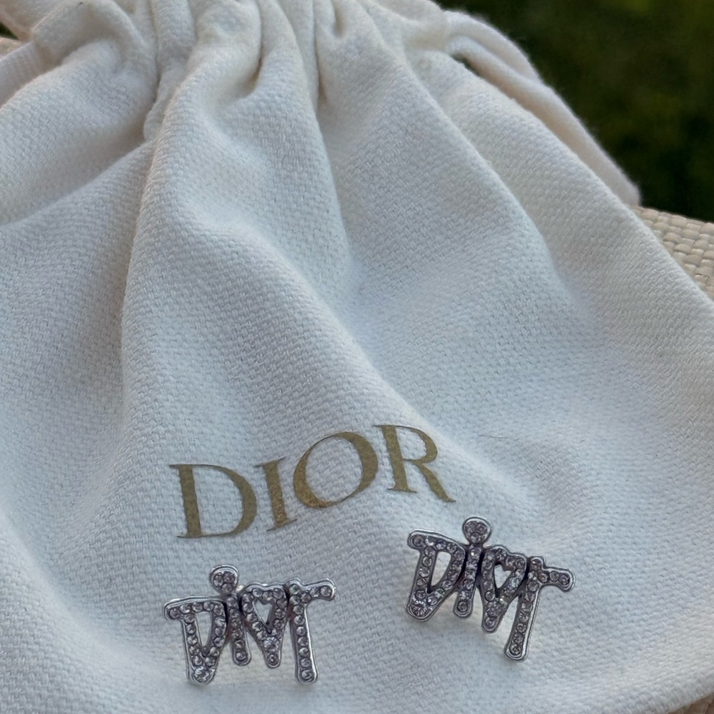 Dior Crystal-Embellished Silver Earrings